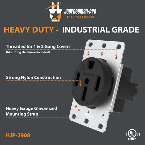 Miniatura 2 de Journeyman-Pro NEMA 14-50 de grado comercial/industrial aprobado por la U.L. 50 AMP 240V Receptáculo de pared 50 A para vehículos recreativos