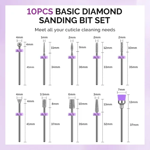 Miniatura 9 de MelodySusie Juego de 10 brocas de uñas de 3/32 pulgadas de diamante para taladro de uñas, herramientas de eliminación de pedicura para uñas de gel