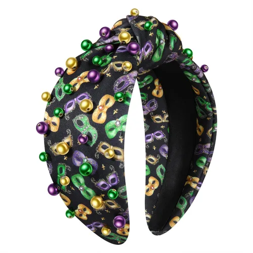 Miniatura 13 de PHALIN Diadema de Mardi Gras para mujer, accesorios de carnaval de Mardi Gras, corona de flor de lis, diadema con diamantes de imitación y perlas
