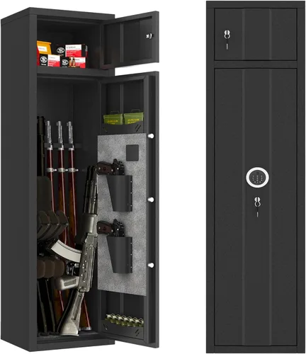 Caja fuerte para armas 8-12 para rifles y pistolas, no requiere montaje, gabinete de pistola de 2 puertas, caja fuerte para pistola larga con