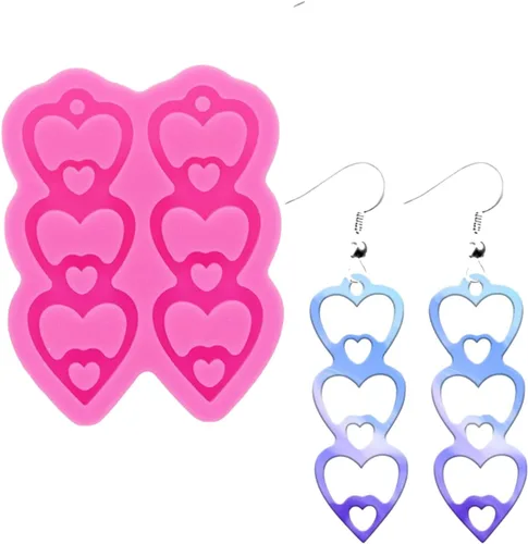 Miniatura 10 de Molde de aretes de resina de corazón para el día de San Valentín, moldes de joyería de silicona para fundición epoxi de bricolaje, aretes, 425.2 in
