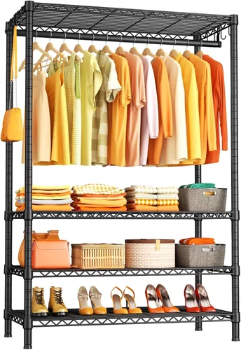 Miniatura 10 de Ulif H4 - Armarios portátiles de 4 niveles, estante de ropa de metal para dormitorio y guardarropa, armario de almacenamiento y organizador de ropa