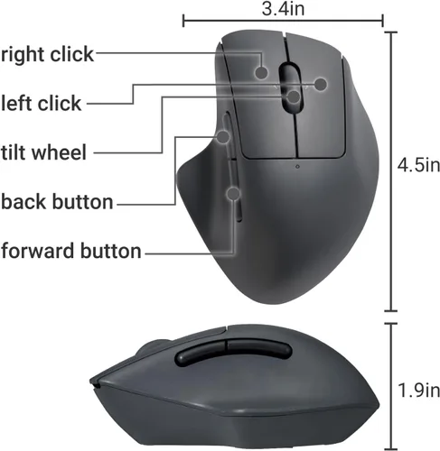 Miniatura 6 de ELECOM Ratón inalámbrico con forma ergonómica, 2.4 GHz con receptor, clic silencioso, duración de la batería de 20 meses, 2000 DPI, 5 botones, rueda