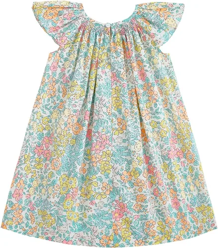 Miniatura 2 de Simplee kids Vestido casual para niñas pequeñas, vestido fruncido con estampado floral para primavera y verano de 1 a 6 años