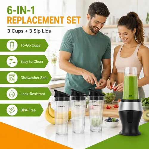 Miniatura 8 de Vasos de repuesto de 16oz para licuadora Ninja - Paquete de 3 vasos de licuadora Ninja con tapas, compatibles con Ninja QB3001SS, BL770, BL780