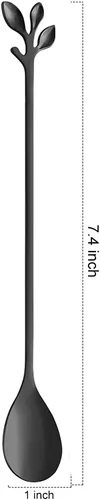 Miniatura 2 de AnSaw 6 cucharaditas elegantes de mango largo de hoja negra, cucharas de acero inoxidable de 7.4 pulgadas para café y té, perfectas para mezclar
