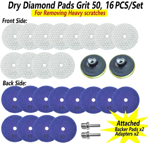 Miniatura 4 de Almohadillas de pulido de diamante seco Grit 50 Plus Grit 100 para eliminar arañazos pesados para granito mármol piedras de cuarzo azulejos
