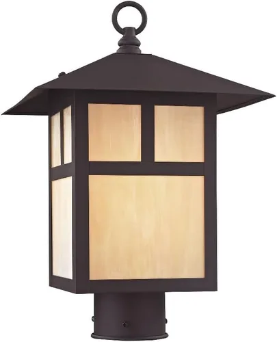 Miniatura 7 de Livex Lighting 2134-07 Montclair Mission 1 Light Outdoor Bronze Finish - Cabezal de poste de latón macizo con vidrio Tiffany iridiscente