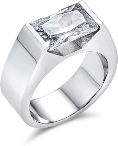 Miniatura 3 de Personalize Simple Geometric 4CTW - Anillo de compromiso rectangular de imitación de zafiro azul o circonita cúbica transparente, corte esmeralda