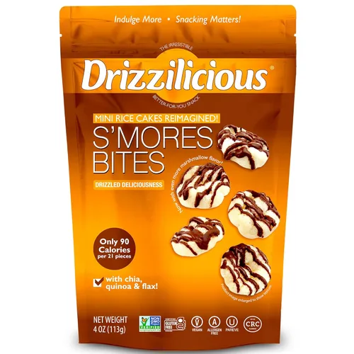 Drizzilicious Mini Rice Cakes S'mores - Patatas fritas de arroz, aperitivo saludable para adultos y niños, pasteles de arroz saborizados, veganos,