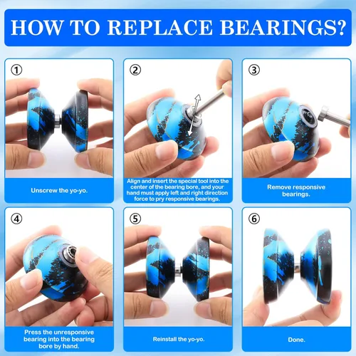 Miniatura 8 de YOYOSTUDIO X0312 Yoyo Profesional de Trucos Responsivo para Niños de 8-12 o Más, Yoyo de Girar con Dedo de Metal para Adultos con Kit de Rodamientos