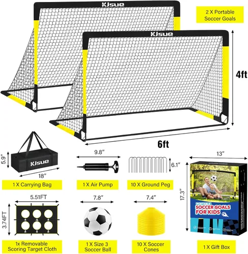 Miniatura 2 de Juego de portería de fútbol infantil para patio trasero – 2 porterías de fútbol de 6 x 4 pies, equipo de entrenamiento, red de fútbol para niños