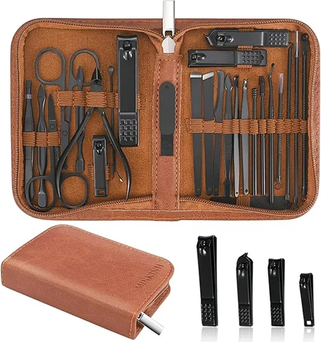 MINKINH Juego de manicura profesional para cortaúñas, kit de manicura de acero inoxidable de 26 piezas, herramientas para el cuidado de uñas con