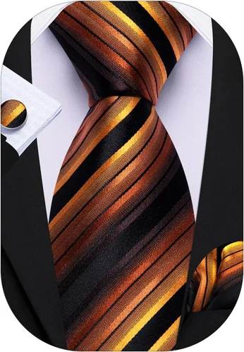 Miniatura 124 de Barry.Wang Juego de corbatas para hombre, corbata de seda a rayas, tejido a cuadros, gemelos formales, negocios, boda