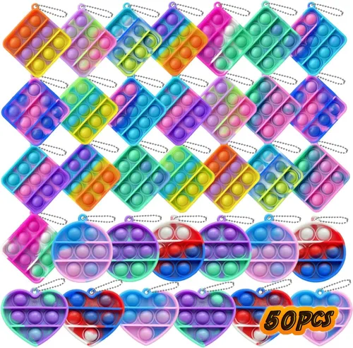 120 piezas de juguetes sensoriales de burbujas para apretar, mini llavero para aliviar la ansiedad y el estrés, premio de silicona a granel para