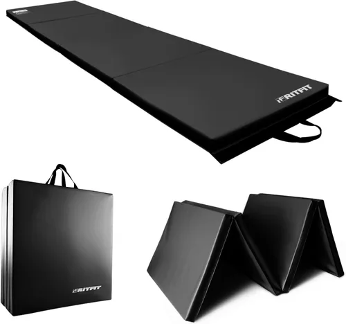 RitFit Upgraded Folding Exercise Mat, 2 Inch Thick Gymnastics Mat 3’x6’,4’x8’,4x10’,2'x8' with Carrying Handles for Yoga, MMA, Stretching, Core Azul