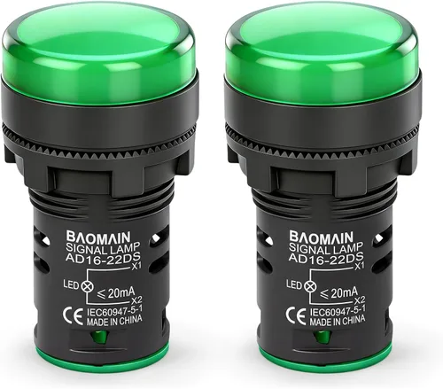 Baomain LED Indicador Piloto Luz Piloto AD16-22D AC 110V 20mA Ahorro de Energía Verde Paquete de 2