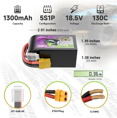 Miniatura 2 de OVONIC 5S 1300mAh Lipo Batería 18.5V 130C Batería con enchufe XT60 para RC Car Truck RC Vehículos RC Barco Drone RC Avión Quadcopter Helicóptero FPV
