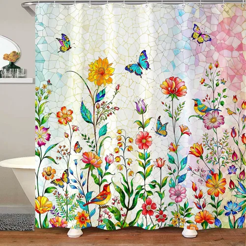 Miniatura 10 de Cortina de ducha con diseño de árbol de la vida, cortina de ducha de vidrio emplomado, cortinas de ducha artística para baño, juego de cortina