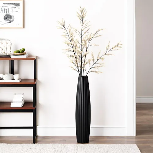 Miniatura 8 de Jarrones de suelo, jarrón alto de 23.6 pulgadas (23.6 in, 1.96 pies) de alto, jarrón negro resistente para decoración de sala de estar, negro