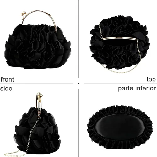 Miniatura 6 de Bolso de mano de noche para mujer, monederos de satén floral con cadena para bodas, fiestas, bailes de graduación Floral, Satin, with Chain, for