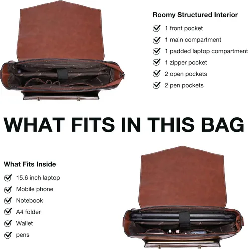 Miniatura 4 de ECOSUSI Mochila para mujer, maletín para computadora portátil, de cuero vegano, bolsas de trabajo para portátiles de 15.6 pulgadas, color café, 15,6