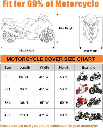 Miniatura 6 de Funda para motocicleta totalmente cerrada, impermeable, para almacenamiento en interiores y exteriores, resistente con tiras reflectantes, se adapta