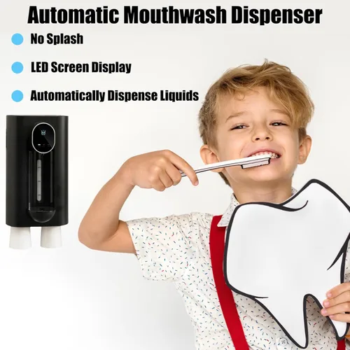 Miniatura 2 de Dispensador automático de enjuague bucal para baño, dispensador de enjuague bucal montado en la pared de 18.3 fl oz, recipiente recargable