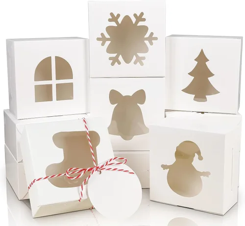 COTOPHER 18 piezas de cajas para galletas de Navidad con ventana, 4 x 4 x 2.5 pulgadas, cajas de panadería blancas para regalos, mini cajas de