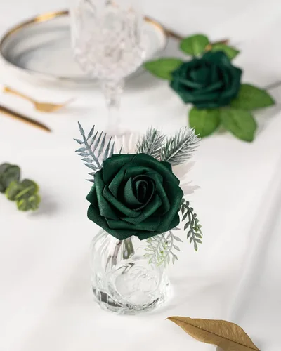 Miniatura 3 de DuHouse 25 Piezas Rosas Artificiales Flores Rosas Falsas con Tallos Flores de Espuma de Tacto Real para Bricolaje Ramo de Boda Fiesta Centro de Mesa