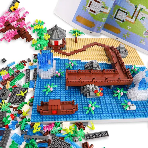 Miniatura 5 de Juego de construcción de árbol de cerezo en flor, bloques de arquitectura china, juego de casa Sakura japonesa, juego de bonsái para adultos, regalo