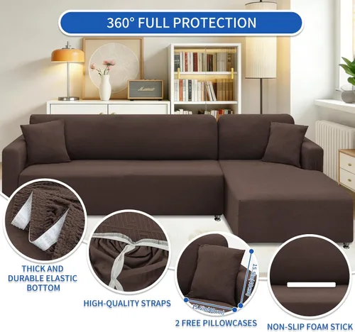Miniatura 4 de XINEAGE Funda de sofá modular de alta elasticidad en forma de L, 2 piezas antideslizante con protector de muebles con 2 fundas de almohada