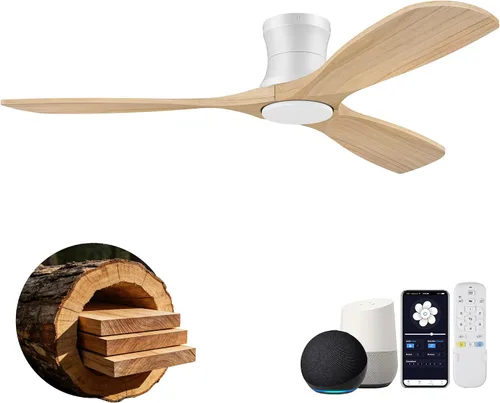 Miniatura 10 de Hoenofly - Ventilador de techo inteligente de madera de 52" de bajo perfil con luces y control remoto, motor CC silencioso, ventiladores de techo