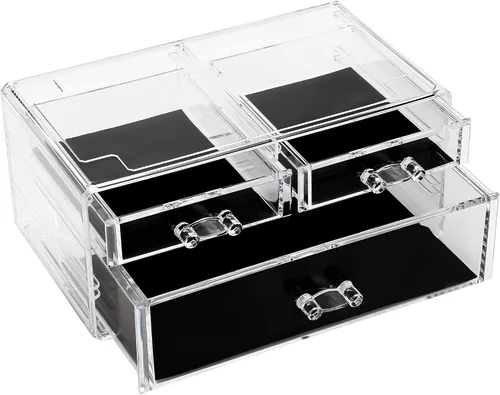 Sea Team - Organizador de maquillaje transparente con cajones, estuche de exhibición de cosméticos de plástico acrílico, caja de almacenamiento de