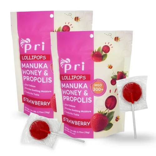 Miniatura 7 de P.R.I Miel de Manuka con Própolis, Certificada MGO 300+ – Piruletas para calmar la garganta, sabor saúco, (24 piruletas, 184 g)