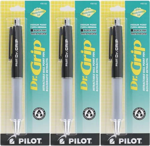 Miniatura 2 de Pilot Dr.Grip - Bolígrafo retráctil, punta media, tinta negra, paquete de 3 unidades (negro)