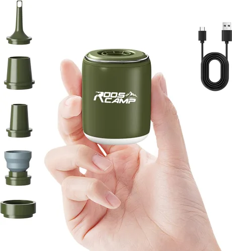 Bomba de aire eléctrica portátil pequeña para inflables y viajes con luz de campamento - Mini inflador inalámbrico de 4.5 KPa, batería recargable de