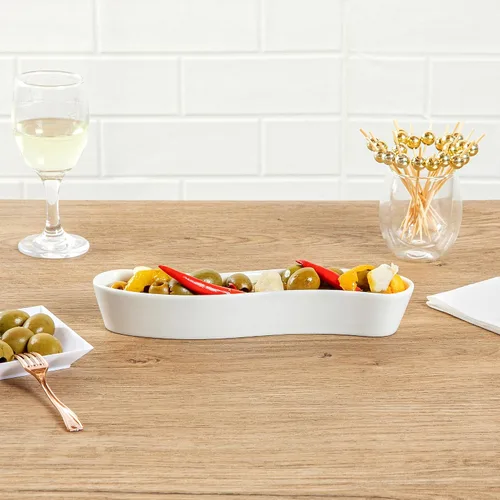 Miniatura 4 de Restaurantware Swerve - Plato de oliva de 6 onzas, 1 bandeja curvada de aceituna, de porcelana blanca, resistente a astillas, canoa de olivo apta