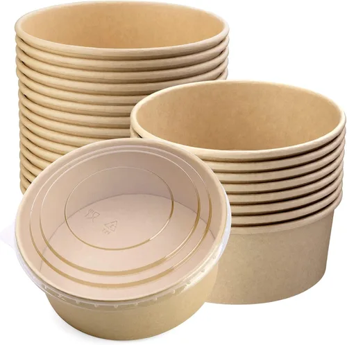 Miniatura 13 de Paquete de 25 recipientes de sopa de 8 onzas con tapas, taza de sopa de papel desechable, recipientes de papel para alimentos con tapas, recipiente
