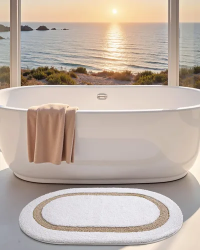 Miniatura 3 de LUMI Alfombra de baño ovalada blanca, 24 x 44 pulgadas, antideslizante, lavable, alfombra de baño suave y absorbente con microfibra de secado rápido