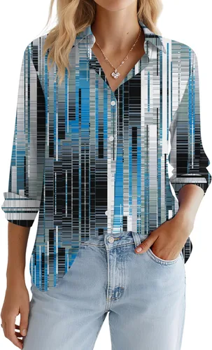 Miniatura 39 de LOMON Camisa de Botones para Mujer Tops de Primavera Verano Manga Larga Negocios Elegante Casual Blusas con Cuello Conjuntos de Trabajo Ropa