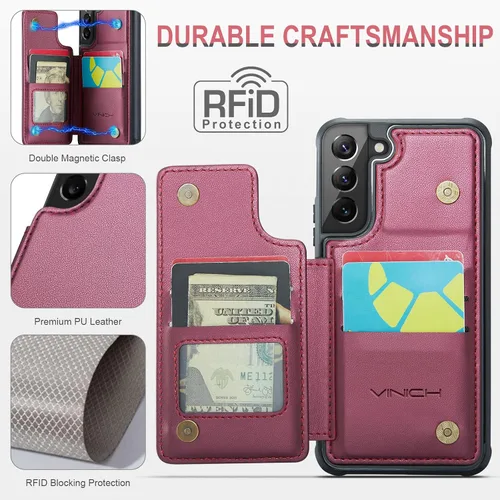 Miniatura 2 de Vinich Funda tipo cartera para Samsung Galaxy S22 con tarjetero, bloqueo RFID, ranuras de crédito, función atril, a prueba de golpes, para Galaxy