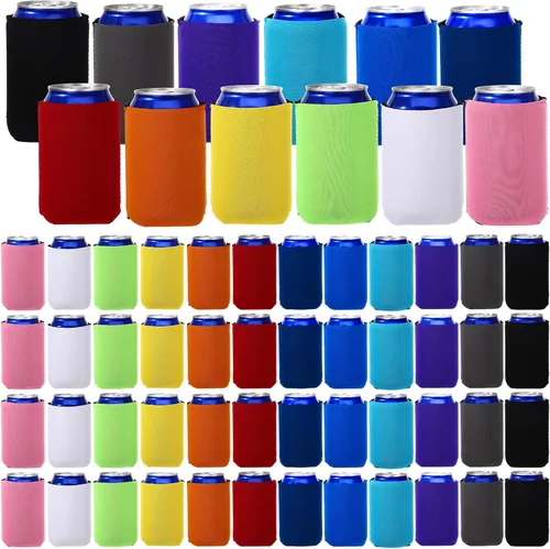 CHENGU Paquete de 60 fundas para enfriar latas de neopreno en blanco, fundas aislantes de bebidas, plegables para fiestas, eventos o bodas (12 12