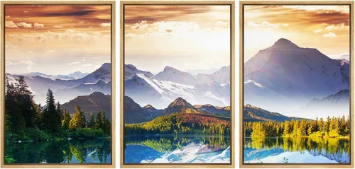 Miniatura 96 de wall26 Lienzo enmarcado para pared, juego de arte rojo, verde y amarillo, bosque de montaña otoñal, naturaleza, desierto, fotografía, realismo