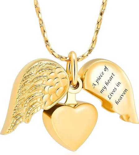 Imrsanl Collar con dije de urna de cremación en forma de corazón para cenizas humanas – Un pedazo de mi corazón vive en el cielo