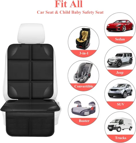 Miniatura 7 de Protector de Asiento de Coche, Protector de Asiento con Acolchado Grueso Debajo del Asiento de Coche del Bebé, Funda de Asiento de Tela Negro
