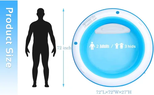 Miniatura 7 de Piscina inflable con asiento, piscina inflable de cuatro niveles de 72 x 27 pulgadas con asas para sostener bebidas, parque acuático familiar de Azul