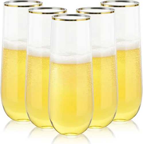 Miniatura 9 de Hacaroa Paquete de 48 copas de champán de plástico sin tallo, vasos transparentes de 9 onzas, sin BPA, vasos de mimosa desechables para vino