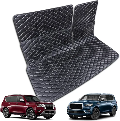 para 2017-2024 Nissan Armada / 11-13 Infiniti QX56 / 2014-2024 QX80 Alfombra de maletero y fundas de respaldo trasero para 2ª+3ª fila (5 piezas)