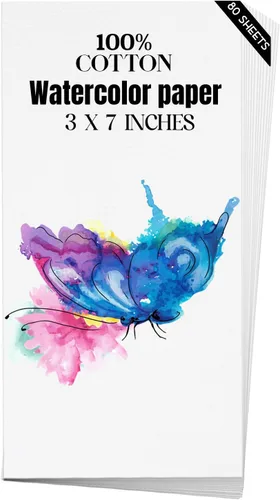 Papel de acuarela de 3 x 7 pulgadas, 80 hojas, papel de artista pesado de 140 libras/300 GSM, papel de algodón natural de prensa en frío para